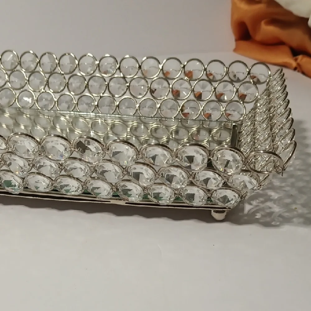 Elegant Silver Beaded Mirror Vanity Tray 10 Inches Long And 7 Inches Wide